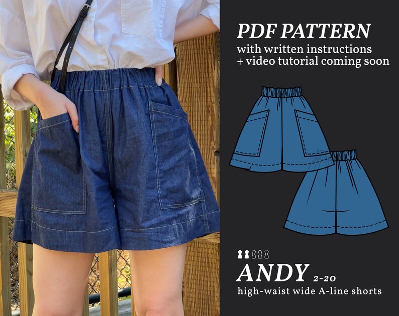 ANDY Highwaist Wideleg Shorts Digital Sewing Pattern 220 Etsy
