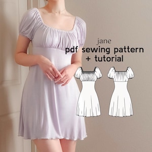 Jane Ruched Empire Waist Dress Sewing Pattern (PDF Download)