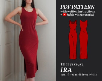 IRA Knit Tank Top Midi Dress Patron de couture numérique XS-4XL, PDF imprimable Patron de robe de couture Téléchargement instantané Instruction E-book & Video