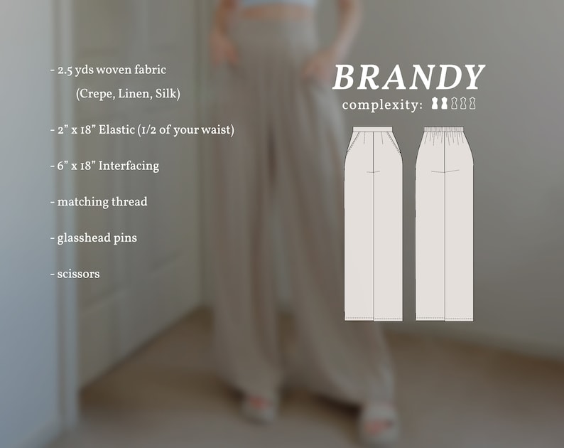 PDF Sewing Pattern of Wide Leg High Waisted Pants, Brandy Digital Pattern Sizes XS-2XL Instructions & Video Tutorial, Instant Download image 5