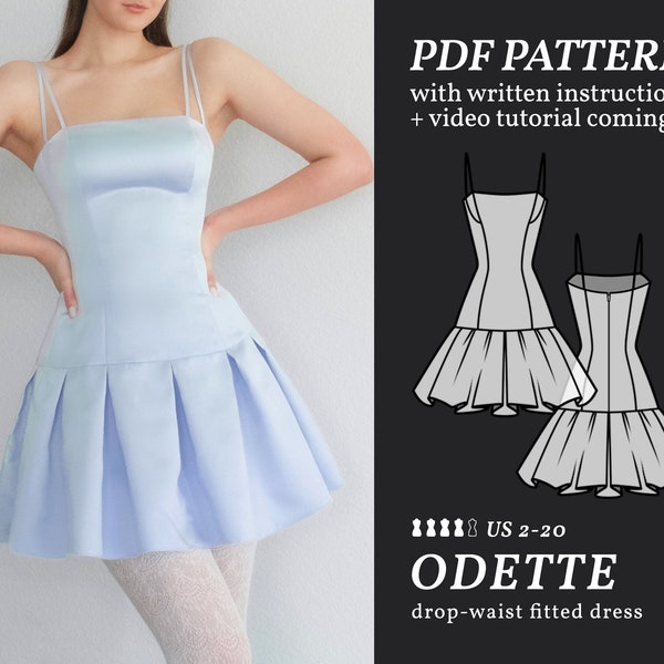 ODETTE Drop-Waist Dress Dress Digital sewing pattern 2-20 PDF Sewing Pattern for Beginners Instant download, Instruction E-book & Video