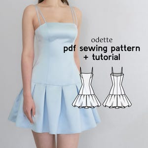 Odette Drop Waist Mini Dress PDF Sewing Pattern - US Sizes 2-20 - PDF Instant Download with Instructions & Video Tutorial
