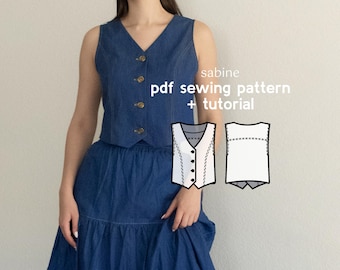 Sabine Semi-Fit Vest Sewing Pattern: Women's Sizes 2-20 (PDF Download)