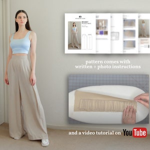 PDF Sewing Pattern of Wide Leg High Waisted Pants, Brandy Digital Pattern Sizes XS-2XL Instructions & Video Tutorial, Instant Download image 2