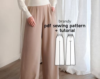 Wide Leg Palazzo Pants Sewing Pattern: High-Waist (PDF Pattern)