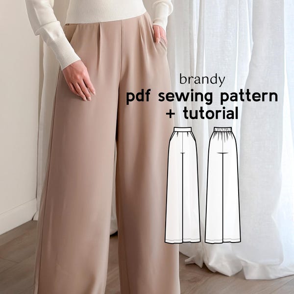 Wide Leg Palazzo Pants Sewing Pattern: High-Waist (PDF Pattern)