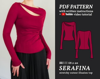 SERAFINA Cut-Out Illusion Long-Sleeved Fitted Top Digital Sewing Pattern 2-20 PDF Sewing Pattern Instant Download Instructional E-book