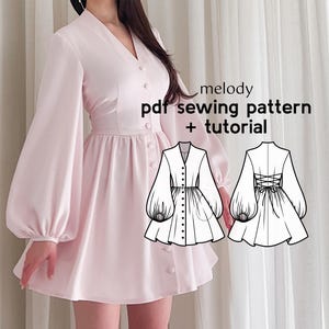 Melody Button Dress PDF Sewing Pattern - US Sizes 2-20 - PDF