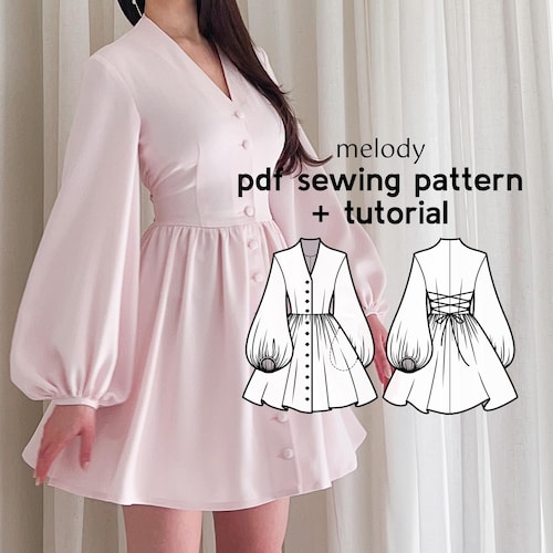Melody Button Dress Sewing Pattern: US Sizes 2-20 (PDF Download