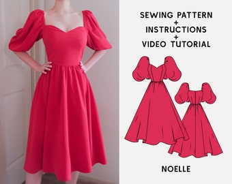 Noelle Puff-Sleeved Dress Digital Sewing Pattern XS-3XL PDF Sewing Pattern Instant Download Instructional E-book