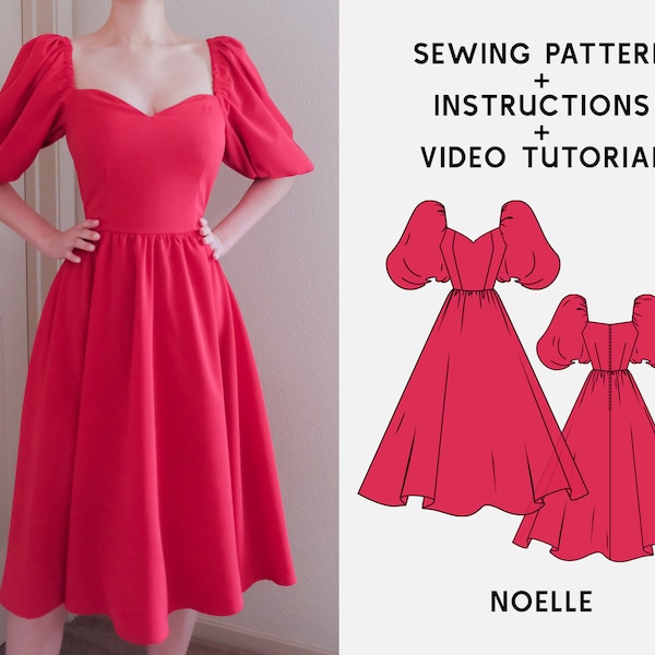 Noelle Puffärmelkleid Digitales Schnittmuster XS-3XL PDF Schnittmuster Sofortdownload Anleitung E-Book