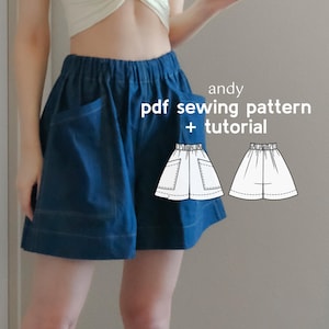 Andy High Waist Wide Leg Shorts PDF Sewing Pattern - US Sizes 2-20 - PDF Instant Download with Instructions & Video Tutorial