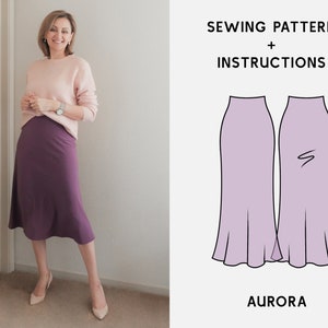 AURORA Bias Midi Skirt Pattern Silk Skirt Digital Sewing Pattern XS-2XL PDF Sewing Pattern for Beginners Downloadable Instructions & Video