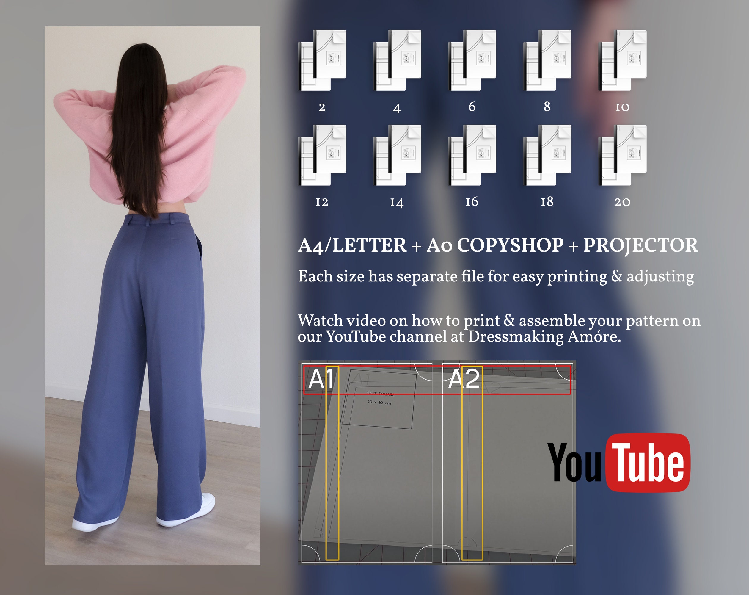 Darcy Straight Leg Pants Sewing Pattern: High Waisted (PDF