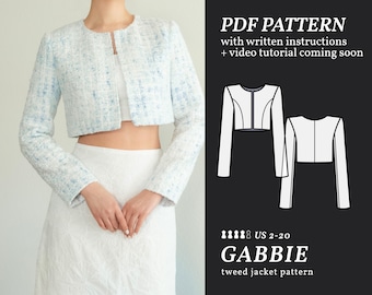 GABBIE Tweed Jacket Patrón de costura digital 2-20 Patrón de costura PDF para principiantes Descarga instantánea, Libro electrónico de instrucciones y vídeo