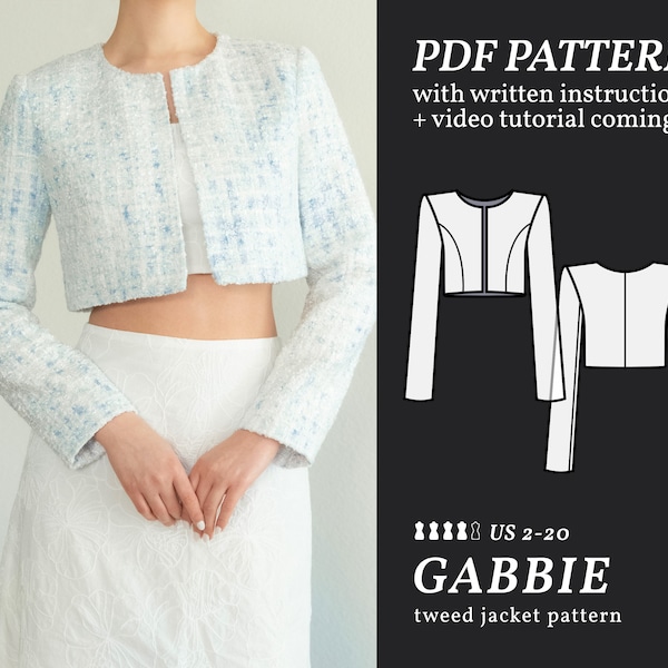 GABBIE Tweed Jacket Digital sewing pattern 2-20 PDF Sewing Pattern for Beginners Instant download, Instruction E-book & Video