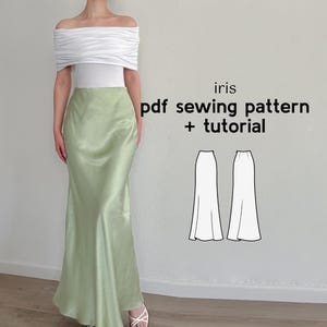 Iris Bias Silk Skirt Sewing Pattern: A-Line, US Sizes 2-20 (PDF Download)