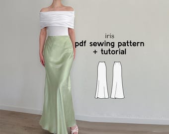 Iris Bias Silk Skirt Sewing Pattern: A-Line, US Sizes 2-20 (PDF Download)