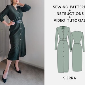 Sierra Cardigan Dress PDF Sewing Pattern, Digital Sewing Pattern XS - 4XL, DIY Downloadable Knit Dress Pattern + Workbook + Video Tutorial