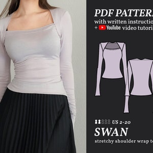 Swan Shoulder Wrap Bolero Long-Sleeved Fitted Top Digital Sewing Pattern 2-20 PDF Sewing Pattern Instant Download Instructional E-book