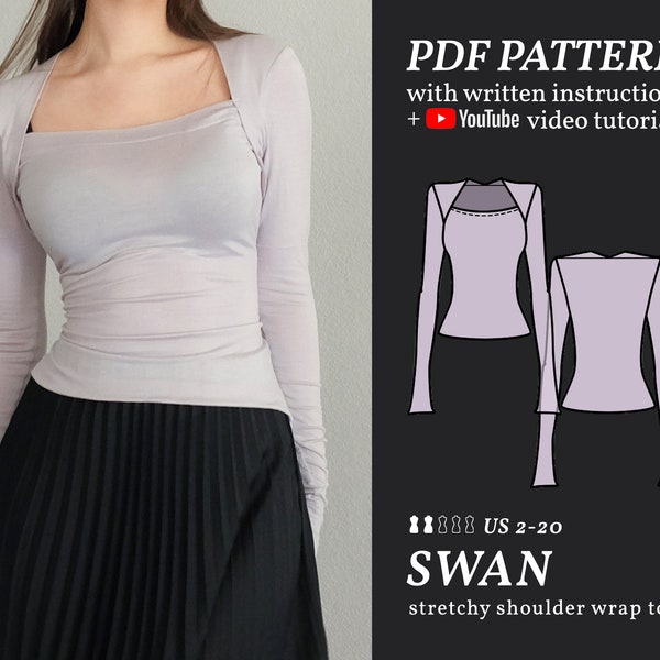 Schwan Schulter Wrap Bolero Langarm ausgestattet Top Digitales Schnittmuster 2-20 PDF Schnittmuster Instant Download Anleitung E-Book