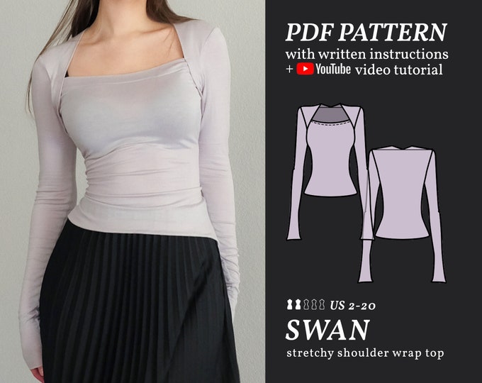 Swan Shoulder Wrap Bolero Longsleeved Fitted Top Digital Sewing