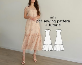 Mila Ruffled Maxi Dress Sewing Pattern: Cottagecore Style (US Sizes 2-20) (PDF Download)