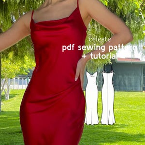 Celeste Cowl Neck Slip Dress PDF Sewing Pattern - US Sizes Xs-2Xl - PDF Instant Download with Instructions & Video Tutorial