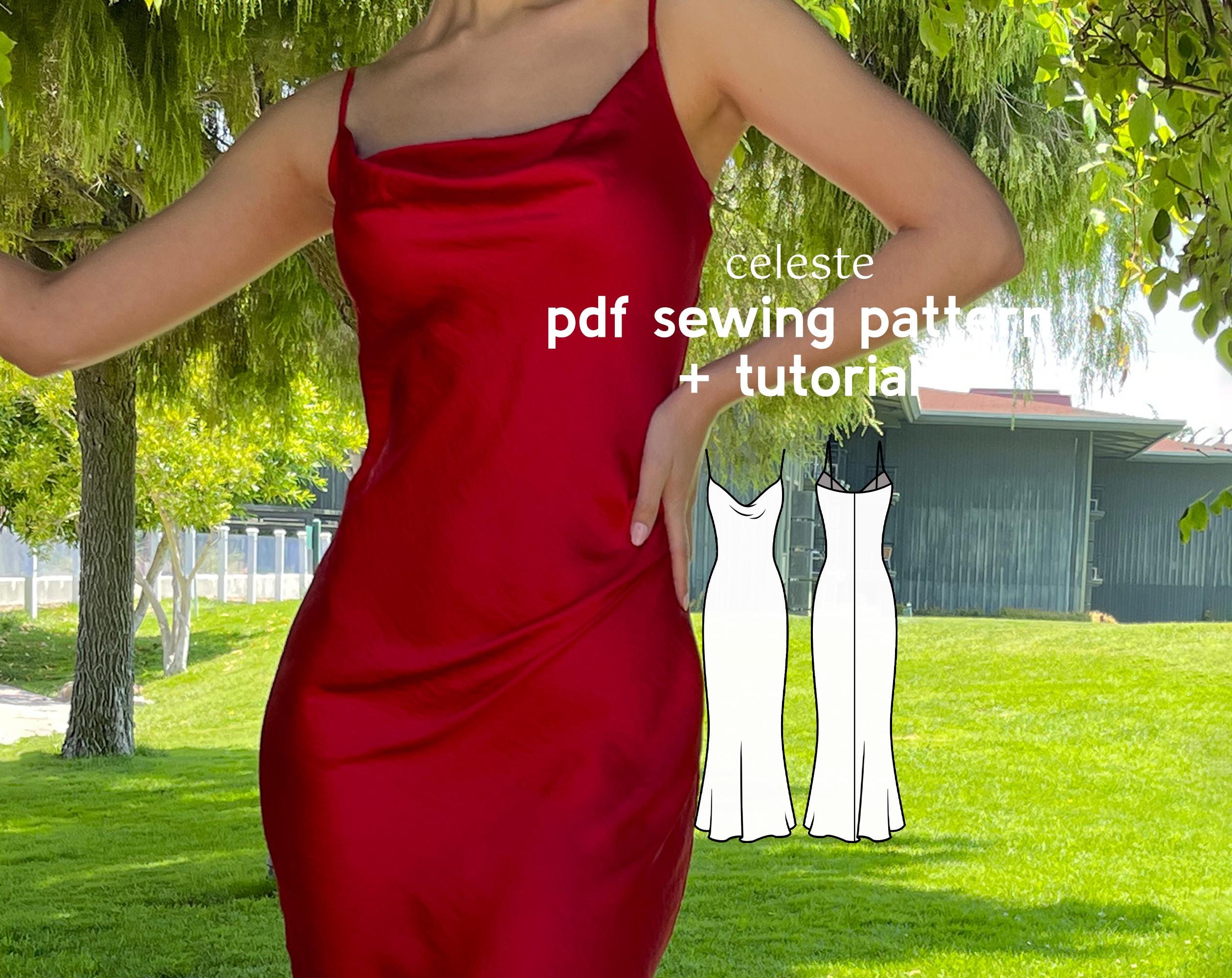 Celeste Cowl Neck Slip Dress Sewing Pattern: US Sizes XS-2XL (PDF Download)