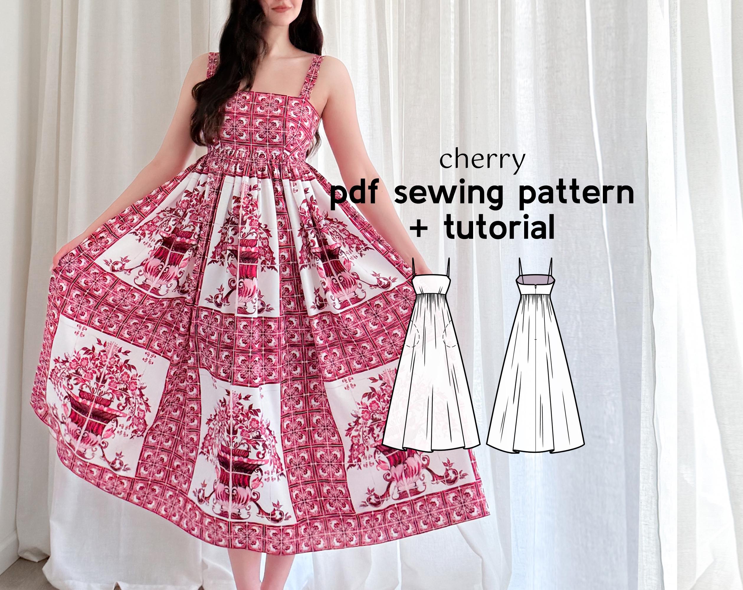 Cherry Midi Dress Sewing Pattern: Empire Waistline Dress (US Sizes