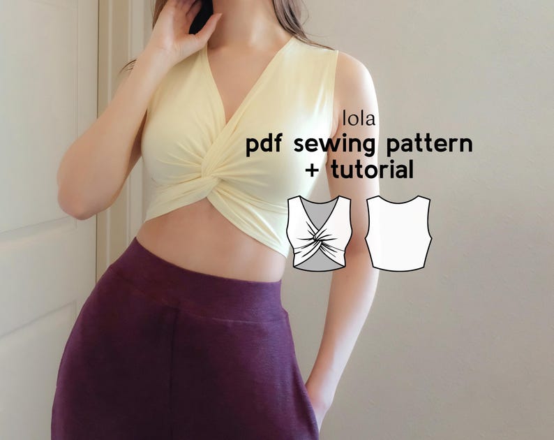 Lola Twist Knit Crop Top PDF Sewing Pattern - US Sizes Xs-2Xl - PDF Instant Download with Instructions & Video Tutorial