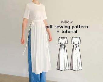 Willow T-Shirt Dress Sewing Pattern with Slits (PDF Download)