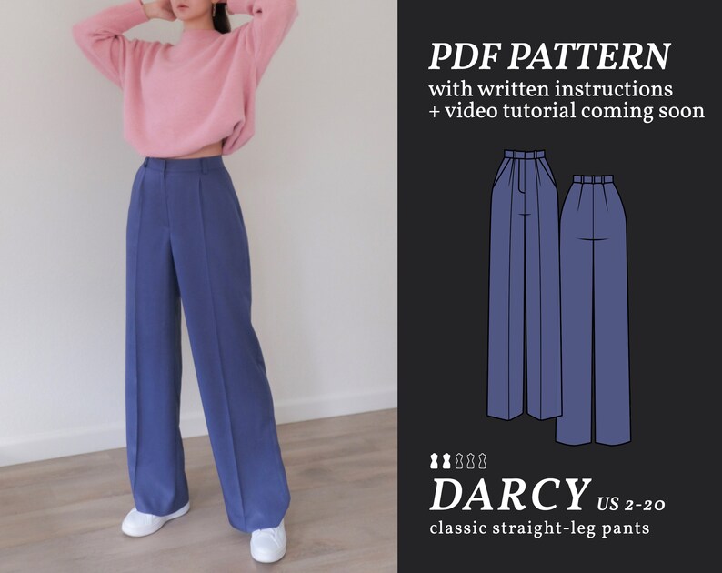 PDF Sewing Pattern of Straight Leg High Waisted Pants Darcy Etsy