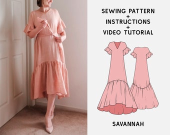 SAVANNAH Boho Ruffle Dress Digital Sewing Pattern XS-4XL PDF Sewing Pattern for Beginners - Instant Download Instructional E-book & Video