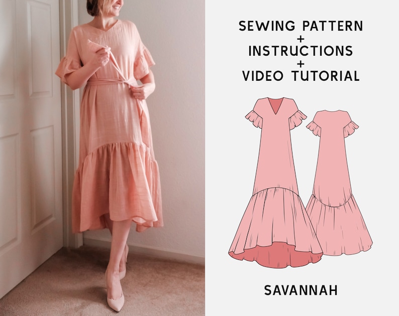 SAVANNAH Boho Ruffle Dress Digital Sewing Pattern XS-4XL PDF Sewing Pattern for Beginners Instant Download Instructional E-book & Video image 1