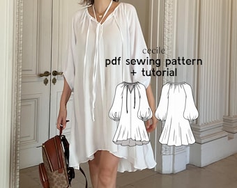 Cécile Peasant Dress PDF Sewing Pattern: Balloon Sleeves (US 2-20)