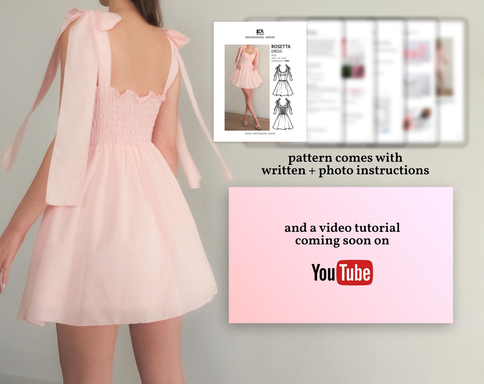 Rozetta Pattern Rosetta Ruched Bust Dress Sewing Pattern: Shirred Back, US Sizes 2-20 ...