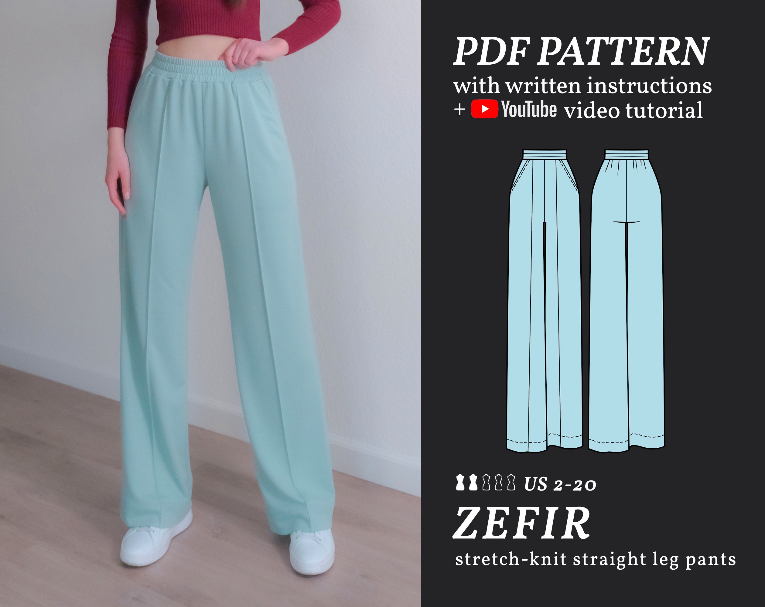 JADE Knit Wide-leg Pants Digital Sewing Pattern XS-4XL PDF Sewing