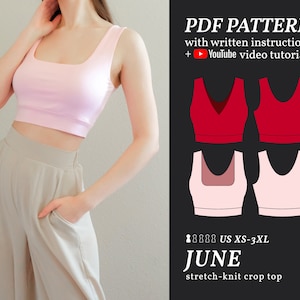 JUNE Crop Top Sewing Pattern / XS-3XL Easy Digital PDF Sewing Pattern for Beginners / Instructional E-book & Video Tutorial