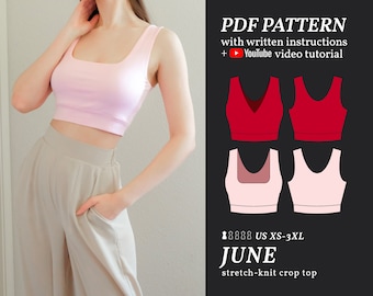 JUNE Crop Top Sewing Pattern / XS-3XL Easy Digital PDF Sewing Pattern for Beginners / Instructional E-book & Video Tutorial