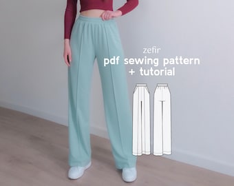 Straight Leg Knit Pants Sewing Pattern (US 2-20) (PDF Download)