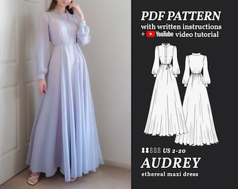 AUDREY Circle Skirt Maxi Dress Digital sewing pattern 2-20 PDF Sewing Pattern for Beginners Instant download  Instruction E-book & Video