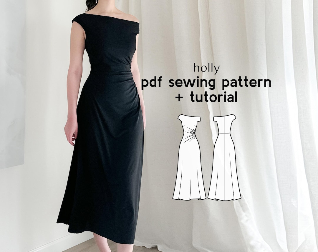 Holly Off-shoulder Dress PDF Sewing Pattern US Sizes 2-20 PDF Instant Download With Instructions & Video Tutorial