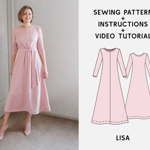 Lisa Knit Dress Digital Sewing Pattern, PDF Sewing Pattern US Letter/A0 for Beginners XS-4XL + Photo Instruction + Video Tutorial