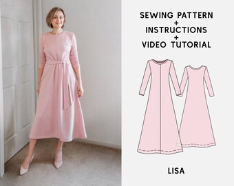 Lisa Knit Dress Digital Sewing Pattern, PDF Sewing Pattern US Letter/A0 for Beginners XS-4XL + Photo Instruction + Video Tutorial