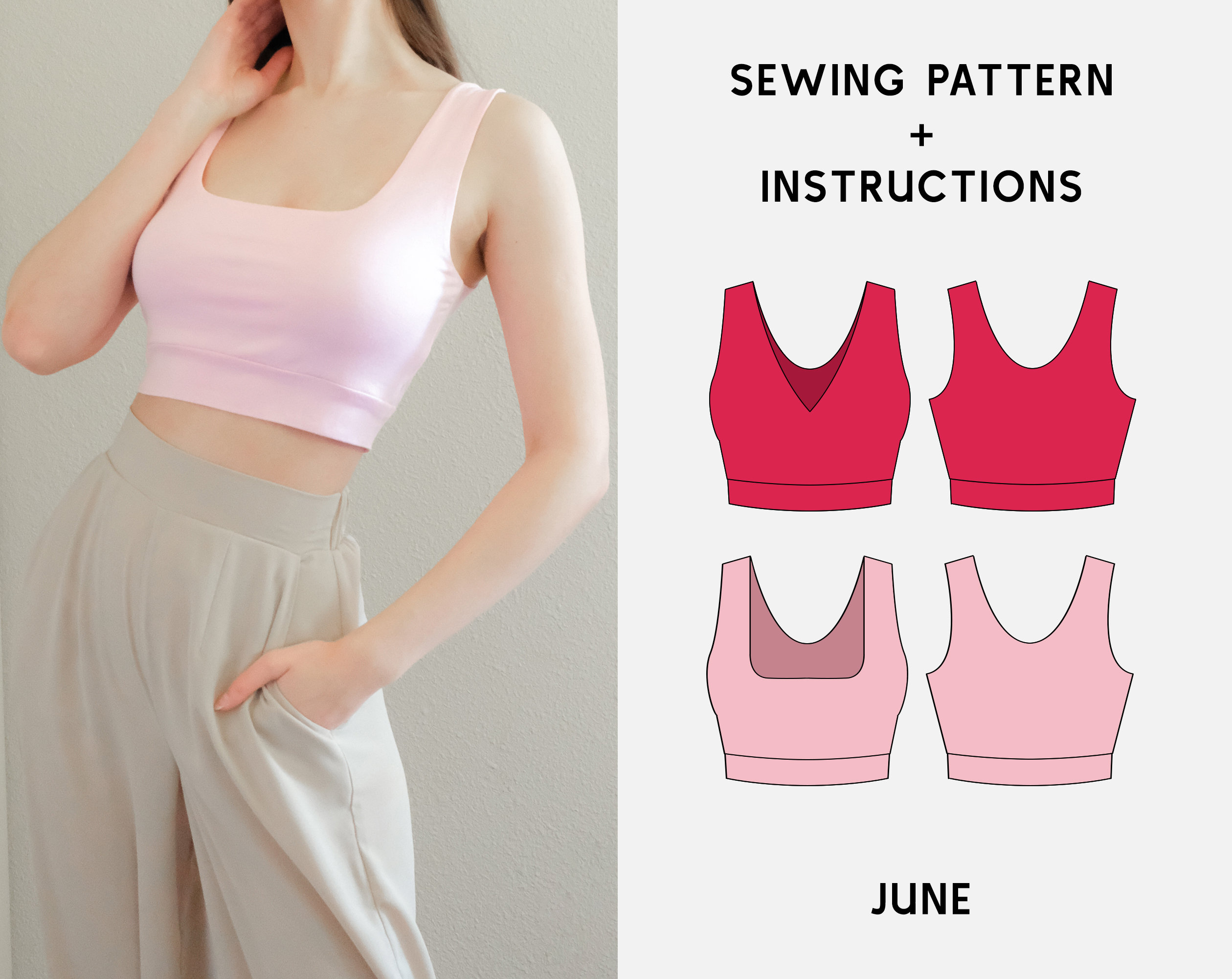 JUNE Crop Top Sewing Pattern / XS-2XL Easy Digital PDF Sewing Pattern…