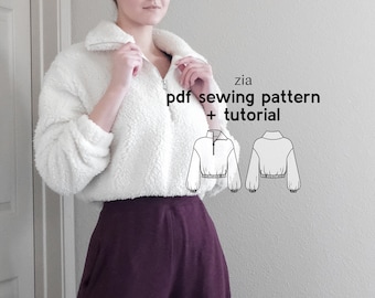 Zia Zip Up Sweater Sewing Pattern: US Sizes XS-4XL (PDF Download)