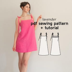 Square Neck Mini Dress Sewing Pattern: Lavender Column Design (PDF)