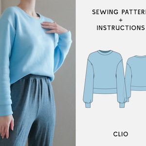 Clio Knit Sweatshirt Digital Sewing Pattern XS-4XL Sweatshirt PDF Sewing Pattern for Beginners Instant Download Instructions & Video image 1