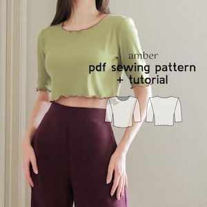 Amber Stretch Knit Crop Top PDF Sewing Pattern - US Sizes Xs-4Xl - PDF Instant Download with Instructions & Video Tutorial